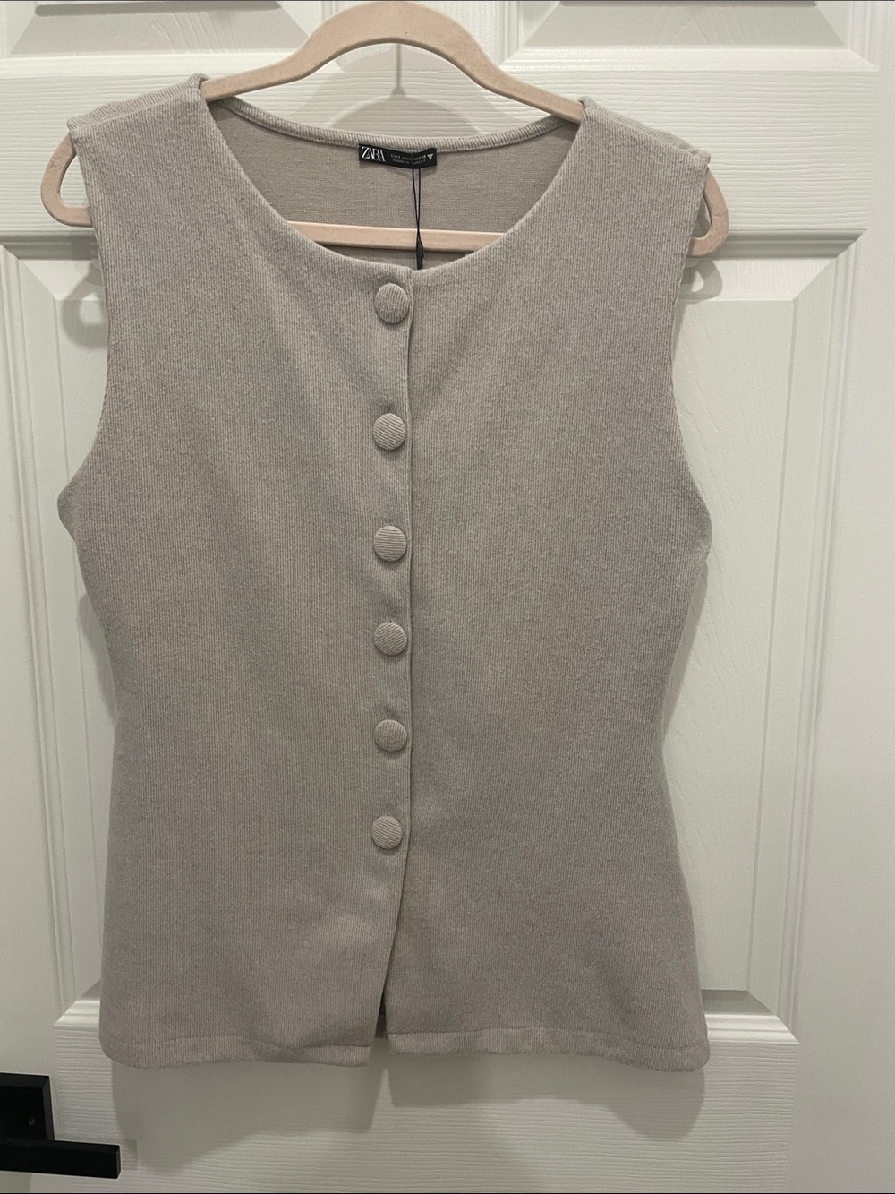 Zara Taupe Button-Front Sleeveless Knit Tank